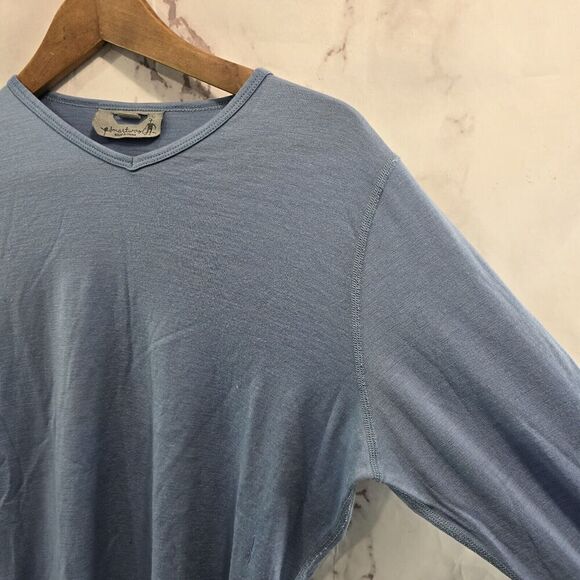 Smartwool Top Womens Large Light Blue Merino Wool Baselayer Shirt V Neck Crop - Picture 13 of 14